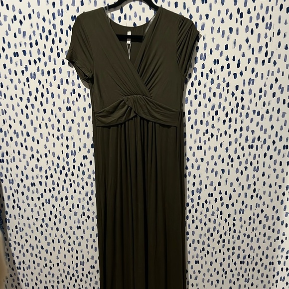 PinkBlush Olive Draped Maternity/Nursing Maxi Dress - Picture 1 of 4